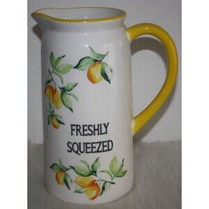 Farmhouse Freshly Squeezed Lemons Ceramic Pitcher Home Kitchen Decor Home EUC